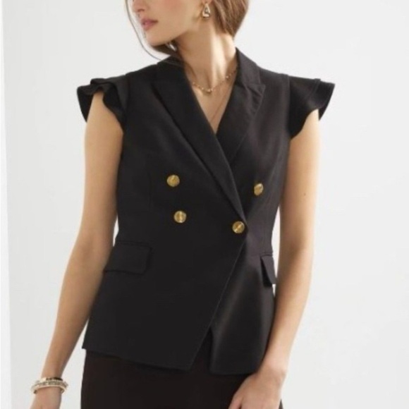 White House Black Market Jackets & Blazers - White House Black Market Black Flutter-Sleeve Studio Vest 💛Size 14 NWT